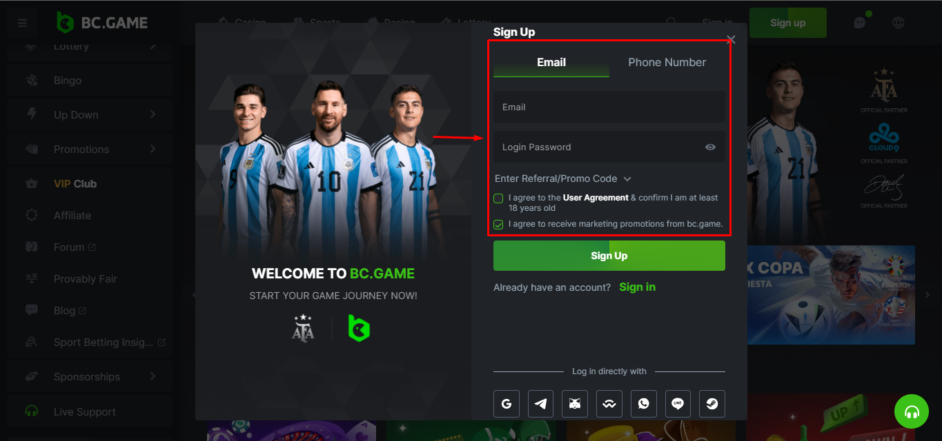 Register with a promo code
